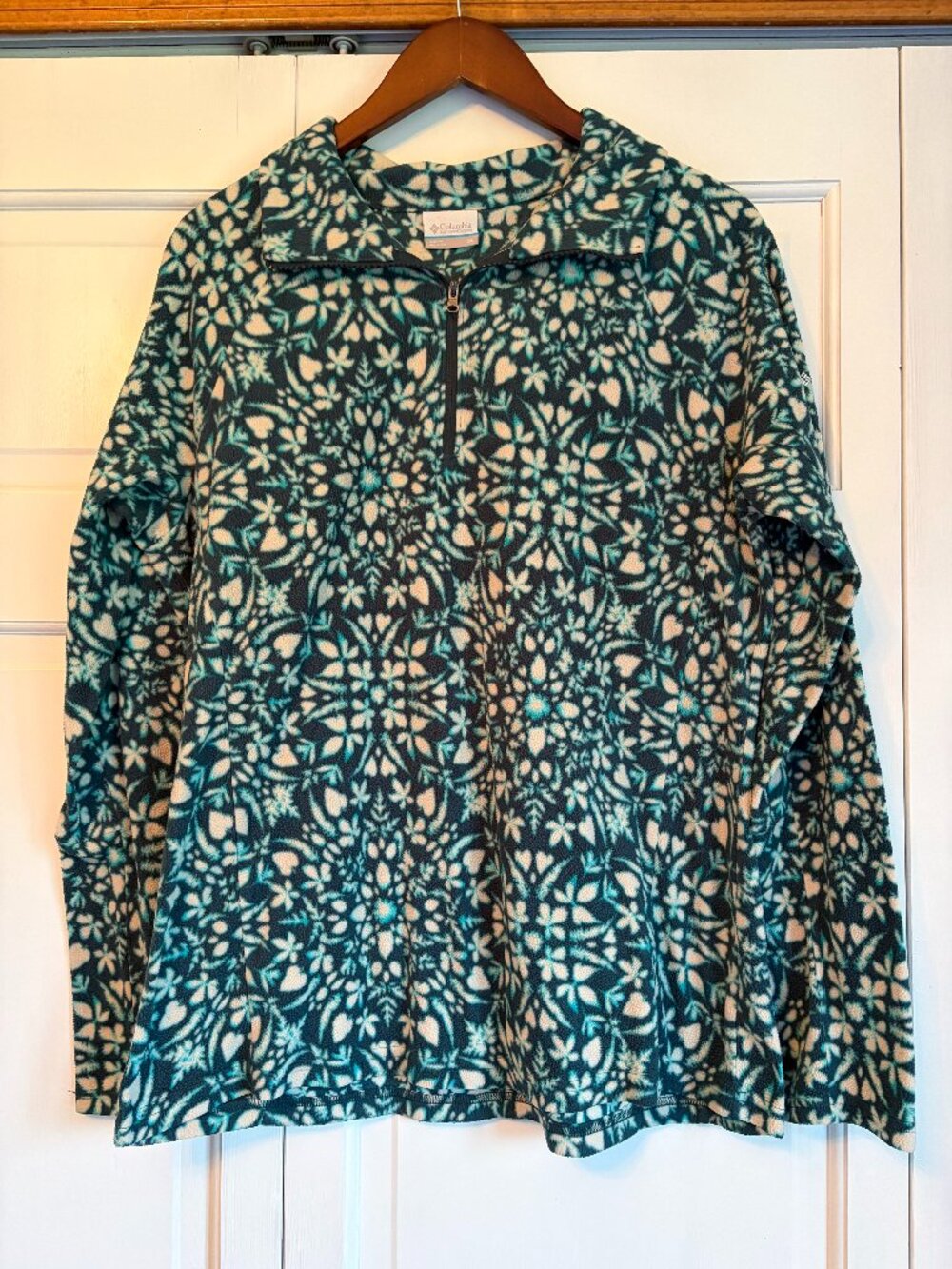 Columbia Sportswear Women's Sz XL 1/4-Zip Longsleeve Fleece Pullover Teal/Cream